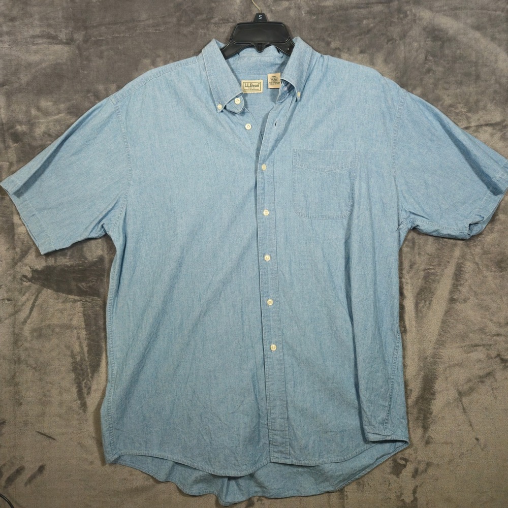LL Bean Chambray Shirt Men's Size XtraLarge Blue Short Sleeve Button Up Casual